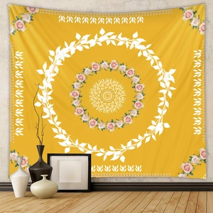 Yellow Mandala Flower Tapestry Wall Hanging Polyester Floral Rose Pattern Bohemian Home Decor Backdrop