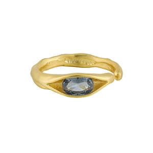 Irregular lava texture S925 silver open ring with grey-blue oval zircon stone