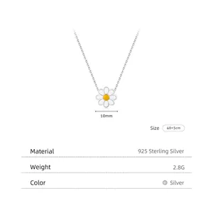 S925 sterling silver daisy necklace with white enamel petals and a yellow center