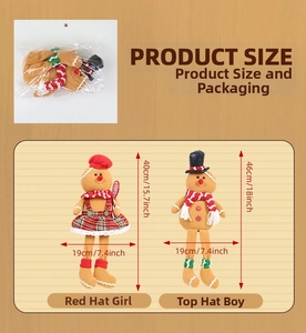 Size chart showing height and width for gingerbread plush Christmas decorations