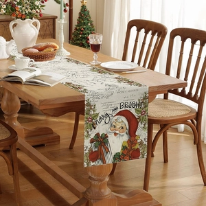 Festive Christmas table runner with vintage Santa print for holiday dining decor