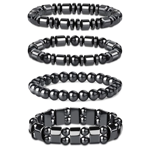 Herren Hämatit Perlenarmband Elastisch Poliert Naturstein Schmuck Yoga Mode Lässig