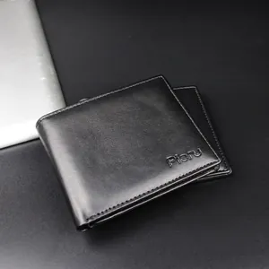 Klassische schwarze Herrenbrieftasche aus Leder mit Schafsfellmuster und Kartenfächern