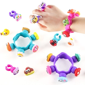 DIY silicone cartoon animal bracelets and rings set for girls, creative assembly toy