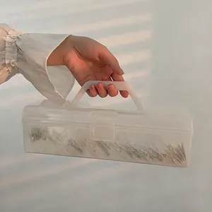 Portable clear plastic jewelry storage box with handle and separate mini zip bags