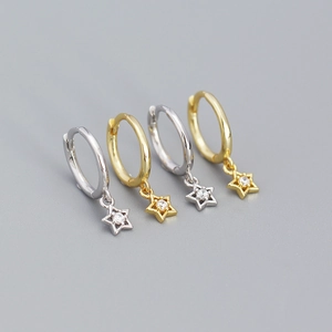925 Sterling Silver Hoop Earrings With Star And Heart Pendant Zircon Minimalist Jewelry For Women