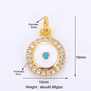 Detailed view of 10mm evil eye pendant with blue and white cubic zirconia crystals