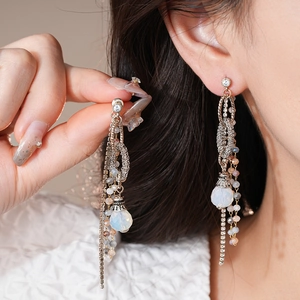 Boucles d'oreilles pampilles gouttes d'eau avec perles colorées et pierres d'opale