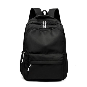 Classic black high-capacity nylon backpack for students and travel with multiple zippers
