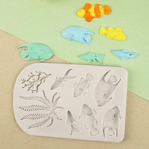 Silikonform mit tropischen Fischen und Korallen für Fondant-Kuchendekoration und DIY-Basteln