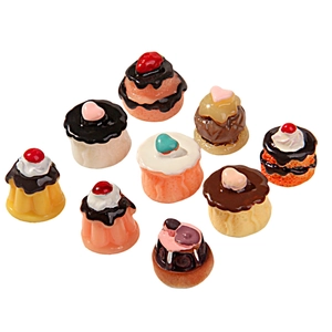 9 styles of miniature resin vanilla and chocolate cake charms for DIY crafts and decor