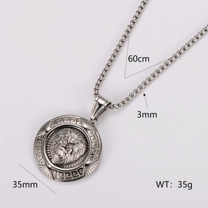 Polished silver stainless steel lion head pendant necklace with 60cm chain and dimensions