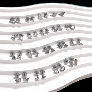 Classic silver titanium steel earrings set with heart, butterfly and star stud designs