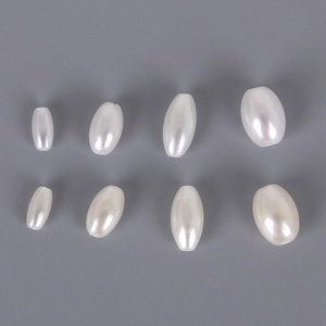 Detailed comparison of four sizes of oval ABS imitation pearls in creamy white finish