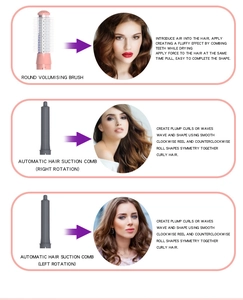 Detail view of round volumising brush and automatic hair suction combs for styling