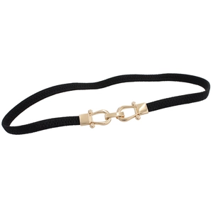 Elastic skinny waist belt for women with golden horseshoe buckle on white background