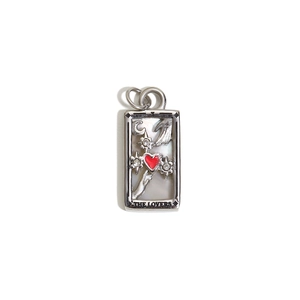 Tarot The Lovers silver pendant with white mother of pearl inlay and red heart