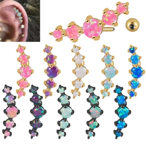 Synthetic Opal Cartilage Stud Earring Arc Ear Climber With Stainless Steel Bar And Copper Piercing Body Jewelry For Unisex