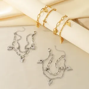 Doppelreihiges Herz Armband Edelstahl Minimalistisch Retro Hip Hop Trendy Verstellbare Kette Damen