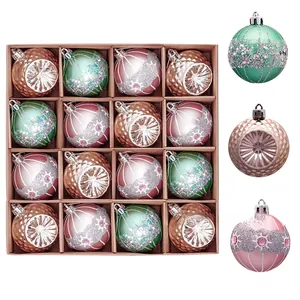 Detail of 16-piece assorted Christmas balls with glitter stripes and snowflake patterns