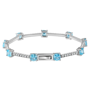 Élégant bracelet en argent 925 avec zircon bleu carré et pavé de diamants brillants