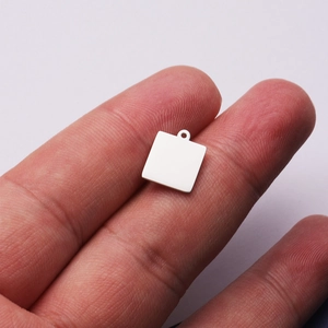 Polished square stainless steel pendant charm for DIY jewelry making and laser engraving