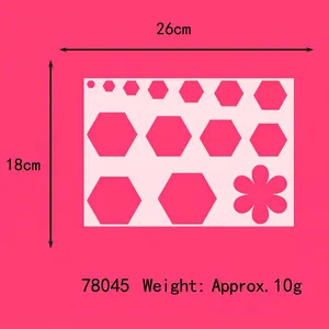 Detail view of 26x18cm plastic stencils with hexagon and flower patterns for DIY crafts