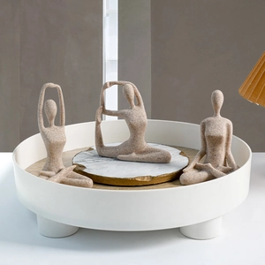 Modern ceramic yoga girl figurines set of 3 with sandstone texture for home decor