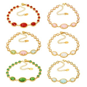 Set of six oval crystal glass bracelets in 18K gold plated stainless steel for women
