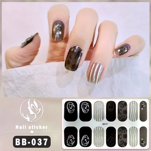 5D embossed nail stickers BB-037 with black lace and bronze totem designs for professional manicure