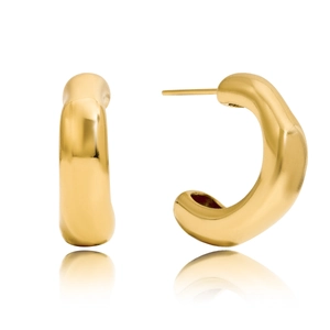 Polished 14K gold-plated C-shaped chunky hoop earrings with smooth reflective finish
