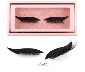 Close-up of YY-17 black false eyelashes with pink glitter eyeliner effect in gift box