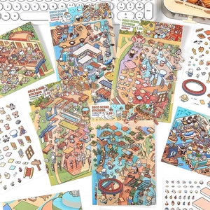 Deco Scene Stickers set with 2.5D themed illustrations for creative DIY journaling