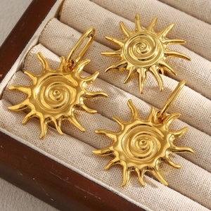 Sun Pendant Earrings Adjustable Ring Stainless Steel 18K Gold Plated Fingerprint Spiral Jewelry For Women Fashion Punk Style