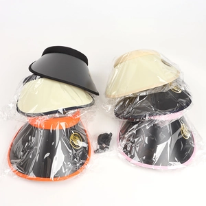 UPF 50+ sun visors in multiple colors including beige and black with individual packaging