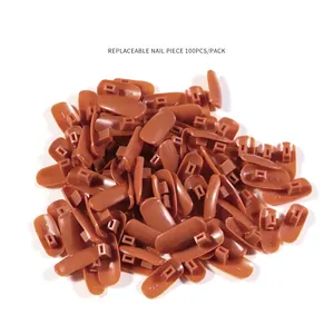 Brown plastic nail tips for practice hands, pack of 100 pieces with back slots