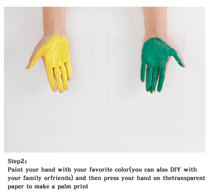 Macro shot of family handprint DIY kit showing how to apply paint on transparent sheet