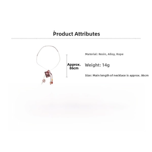Detailed view of 86cm resin and alloy cat flower necklace showing size and weight specs