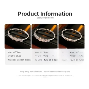 Vue détaillée de bracelets en cuivre argenté avec cœur en zircon et pierres géométriques