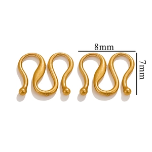 Detailed view of 18k gold-plated S-hook jewelry connectors measuring 8mm by 7mm