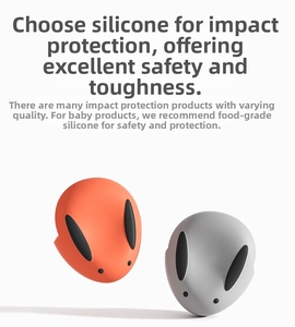 Dettaglio dei paraspigoli in silicone a forma di coniglio arancione e grigio per bambini