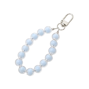 Light blue beaded phone charm with silver metal clasp on a clean white background