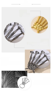 Detail of 14K gold filled punk skeleton hand ring with sparkling zircon inlays