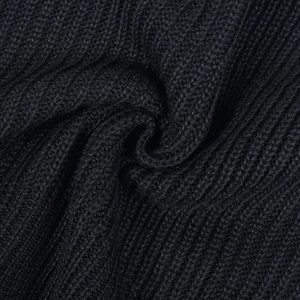 Macro detail of black ribbed knit fabric showing soft texture and spiral fold pattern