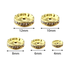 Golden rhinestone spacer beads in 4mm to 12mm sizes for DIY jewelry making