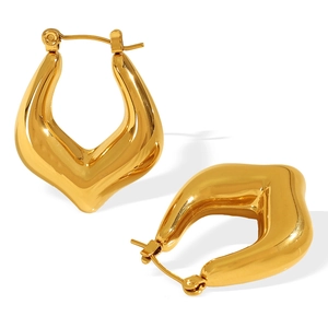 Polished gold hollow U-shaped geometric earrings in minimalist retro style for women