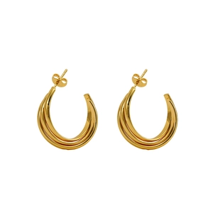 Elegant 18K gold-plated triple-layer minimalist hoop earrings in polished titanium steel