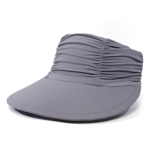 Detail of dark grey sun visor with elastic pleated fabric and large protective brim