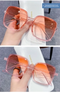 Detail of pink gradient lenses and transparent frame with model code 58-16-138