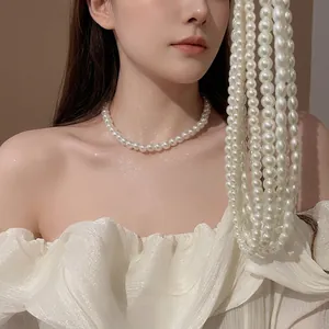 Elegant White Glass Artificial Pearl Necklace For Women Minimalist French Style Beaded Clavicle Chain Jewelry Accessory